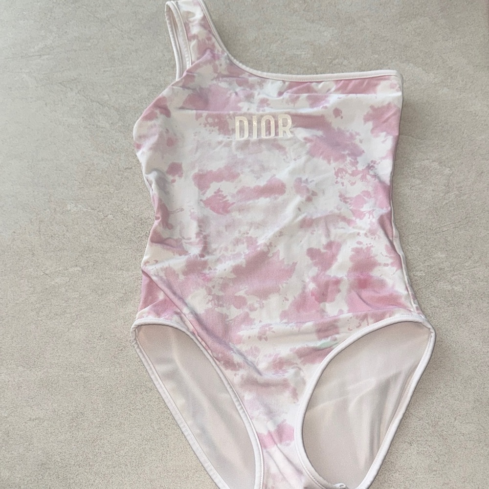 Dior Pink and Cream One-Shoulder Swimsuit girls